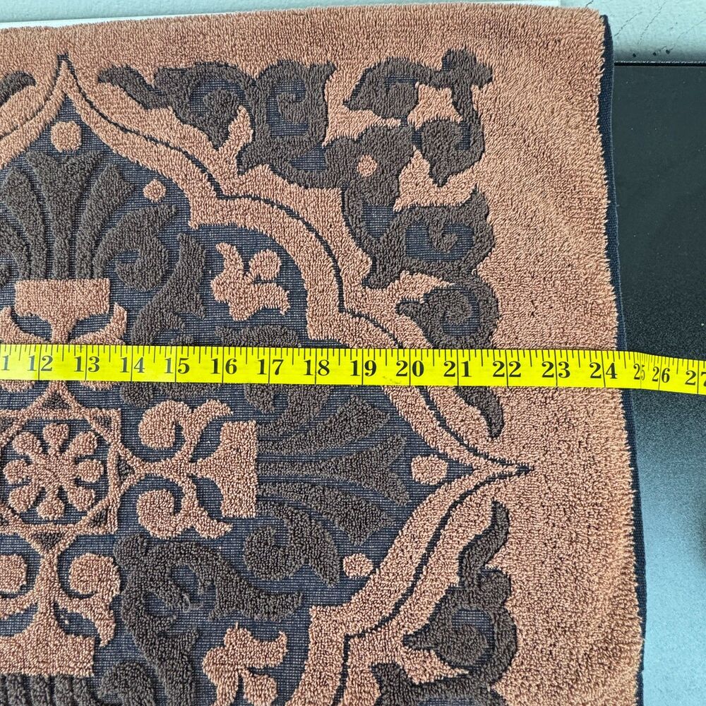 Vintage Reversible Jacquard Terry Cloth Fringed Trim Towel Rust/Navy Blue - Picture 5 of 6